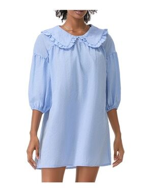 Women Plaid Babydoll Dresses Puff Sleeve Doll Collar Loose Mini Dress